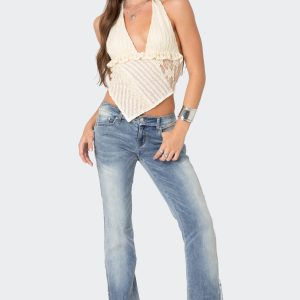 Frayed Seam Washed Flare Jeans