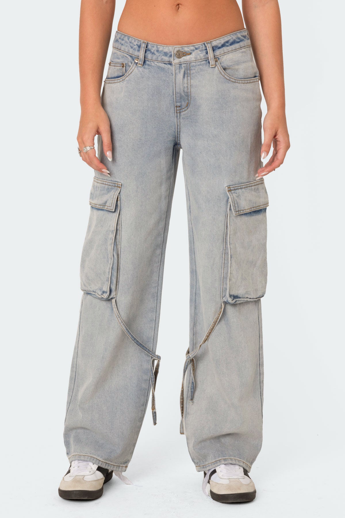 Via Low Rise Washed Denim Cargo Pants - Image 2
