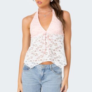 Esme Sheer Lace Halter Top