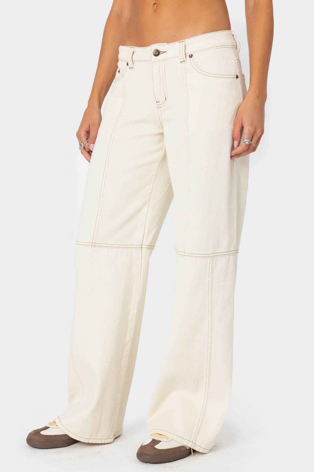 Contrast Stitch Low Rise Jeans - Image 4