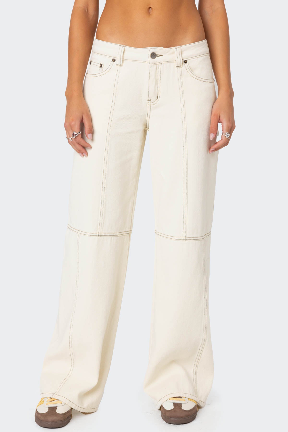 Contrast Stitch Low Rise Jeans - Image 2