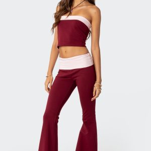 Contrast Fold Over Flared Leggings