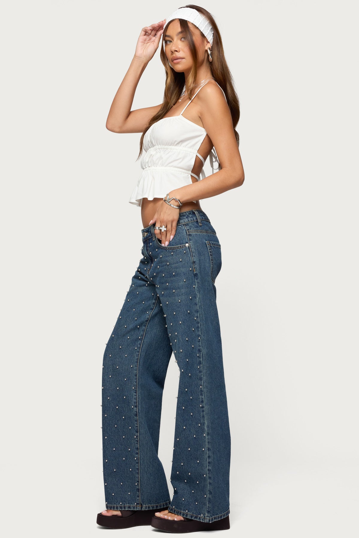 Esmay Studded Low Rise Jeans - Image 3