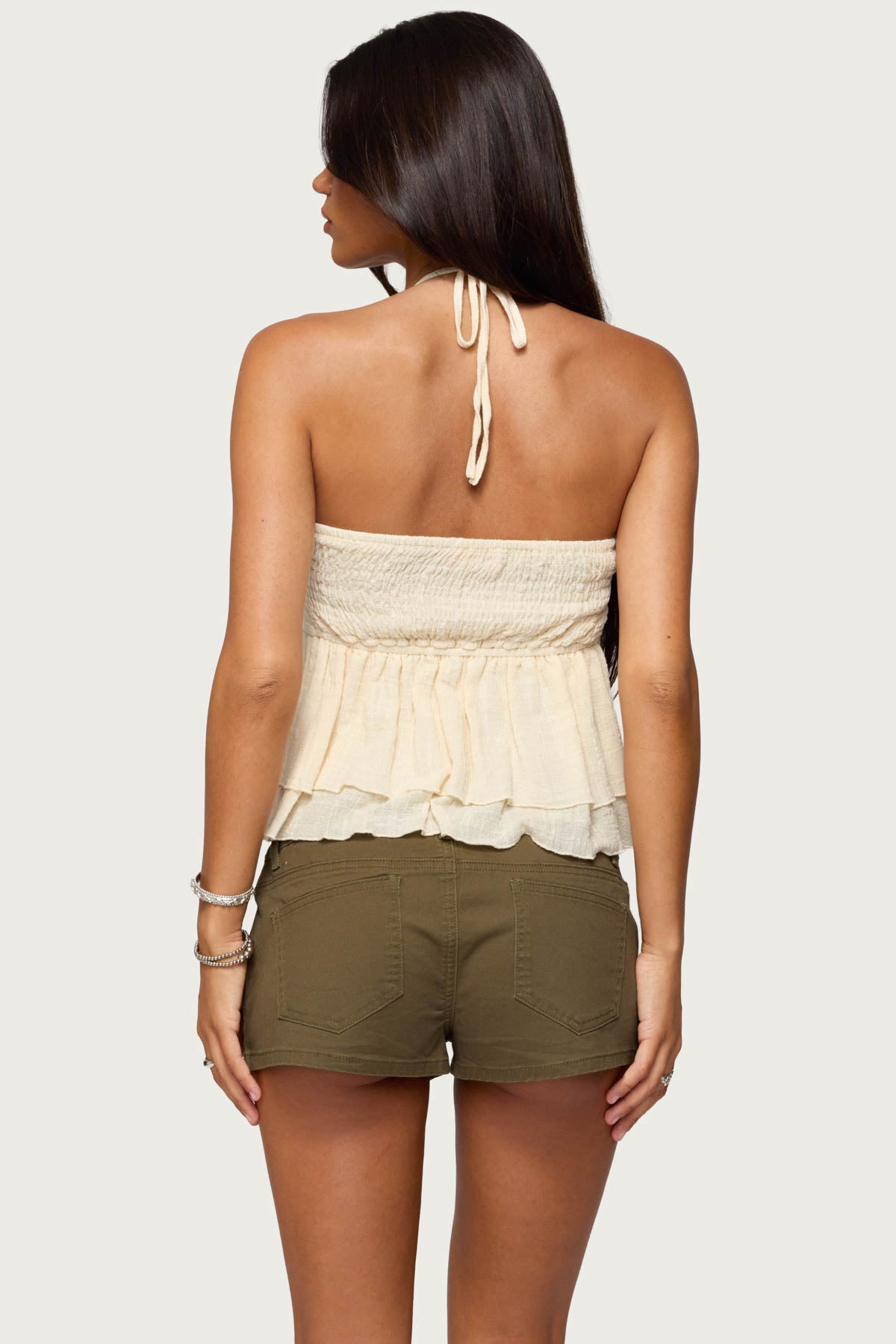 Layered Linen Look Babydoll Halter Top - Image 5