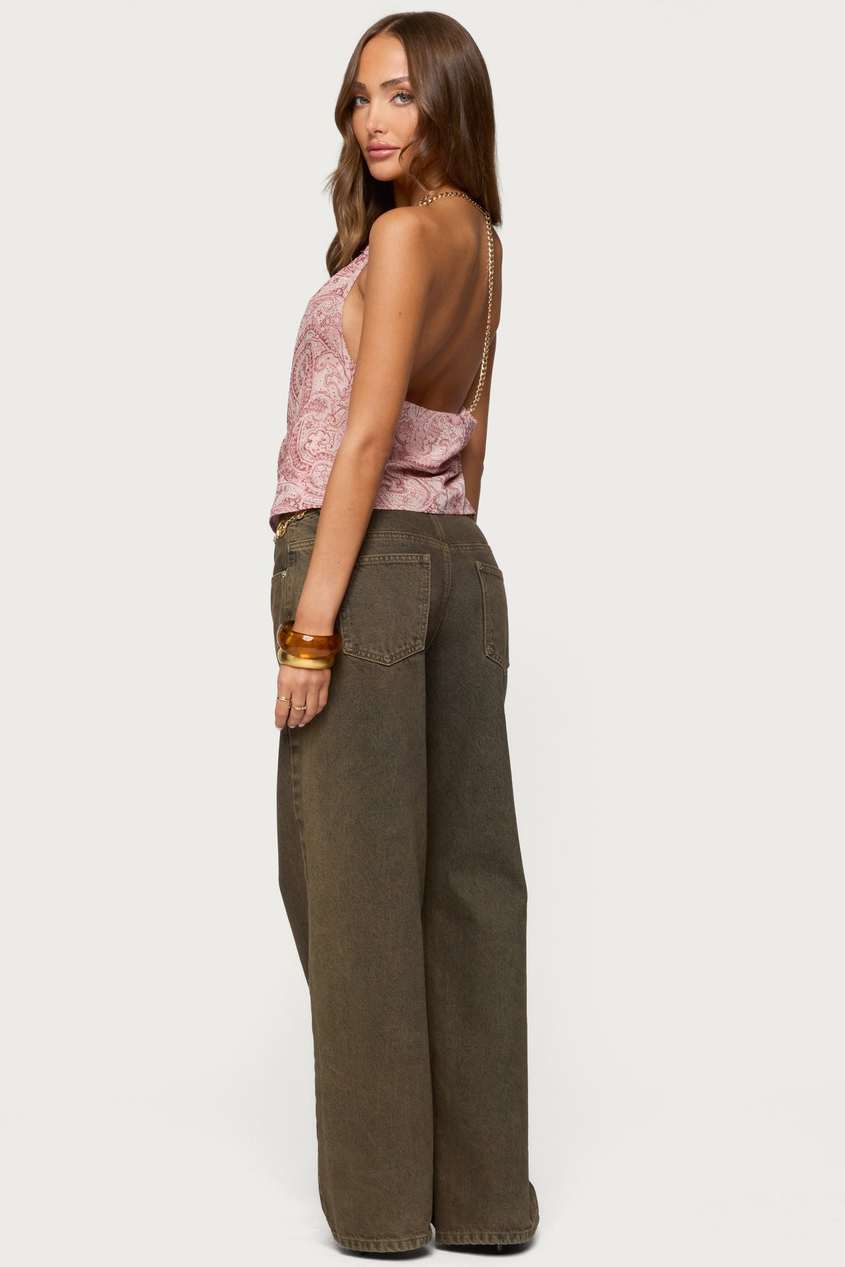 Printed Halter Chain Cowl Neck Top - Image 2