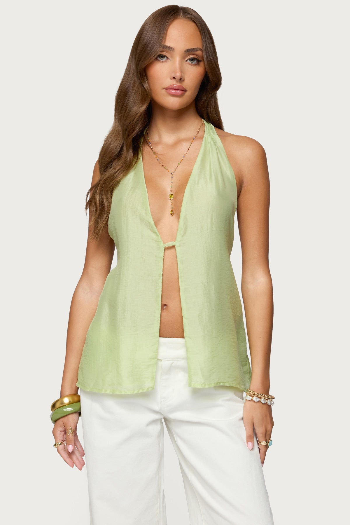 Silky Look Split Front Halter Top