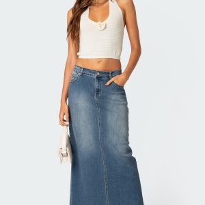 Elowyn Slitted Denim Maxi Skirt