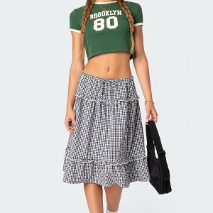 Plaid Tiered Midi Skirt