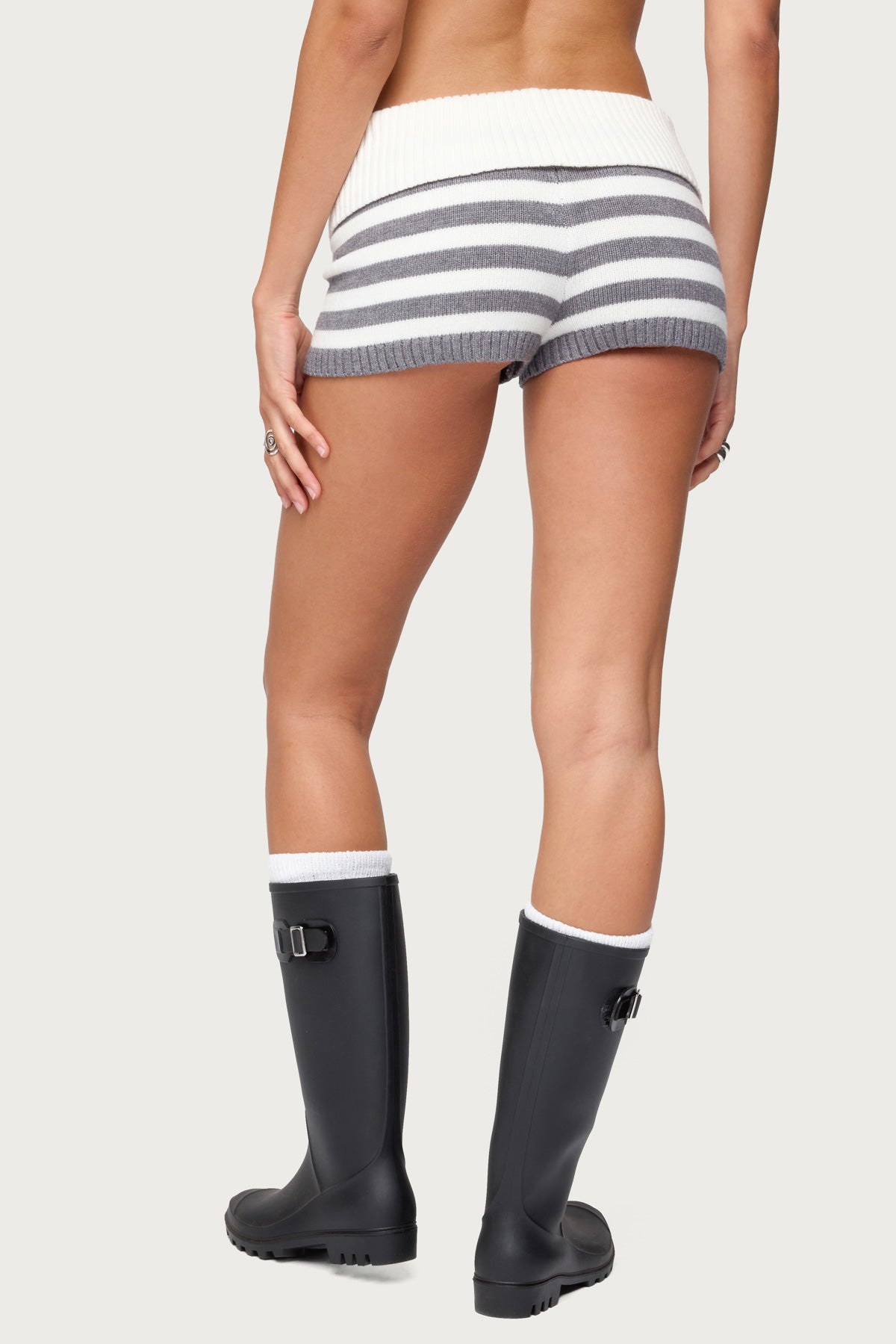 Saphi Striped Foldover Knit Shorts - Image 6