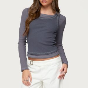 Zane Contrast Layered Long Sleeve Top