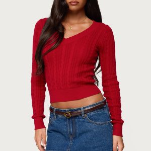 Ashlee V Neck Cable Knit Top