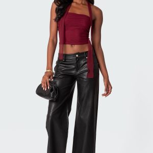 Faux Leather Straight Leg Pants
