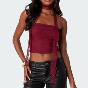 Gathered Two Piece Mesh Scarf Top