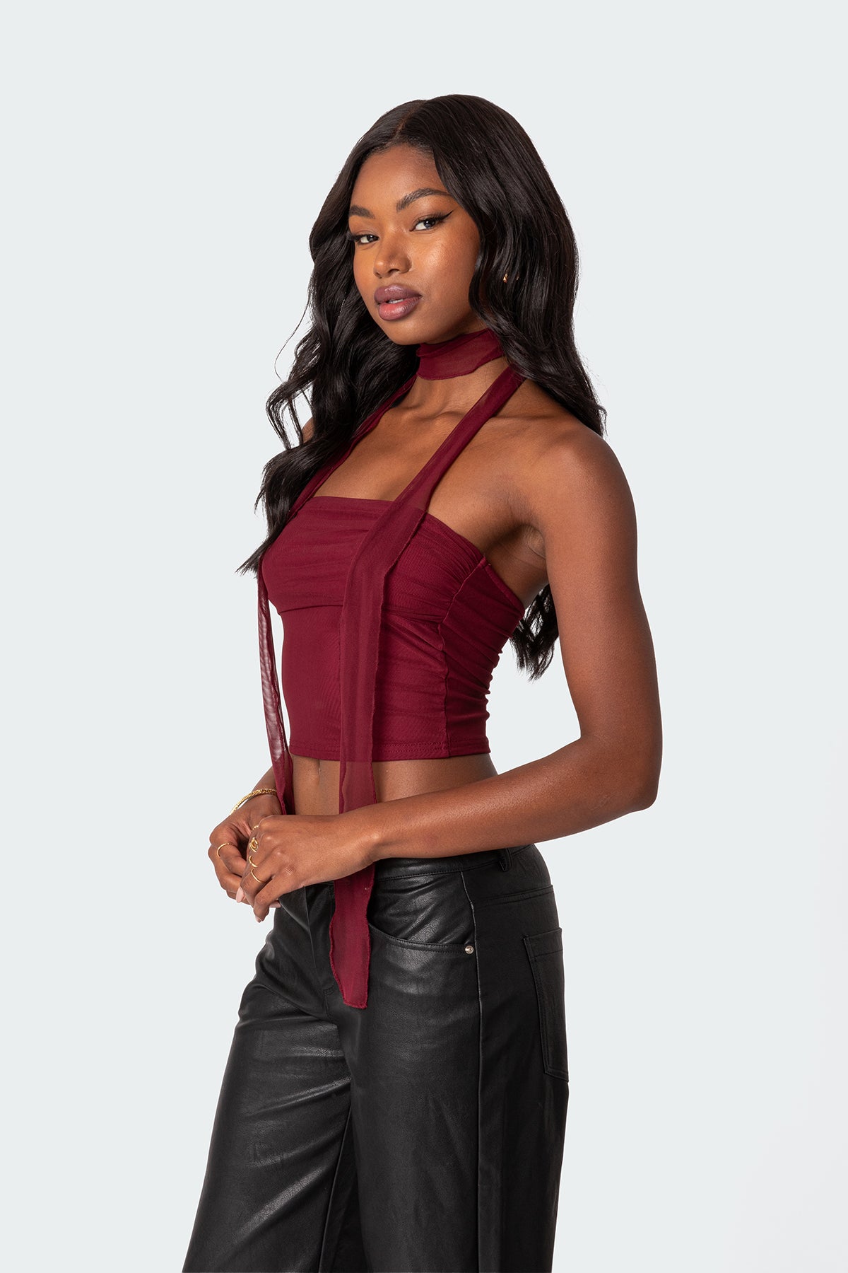 Gathered Two Piece Mesh Scarf Top - Image 3