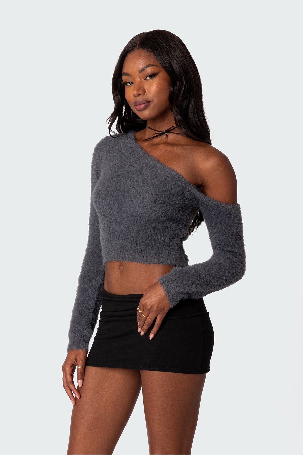 Frannie One Shoulder Fuzzy Knit Top - Image 3