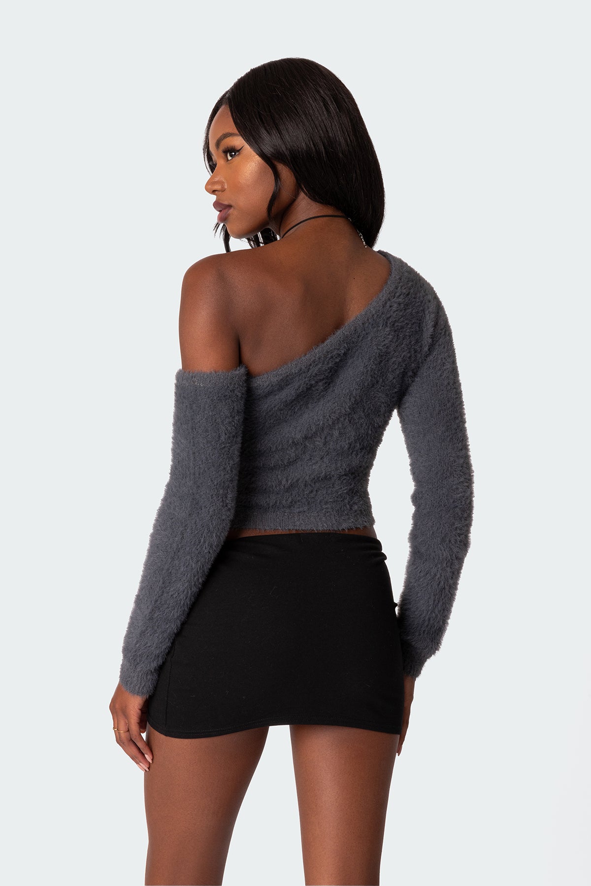 Frannie One Shoulder Fuzzy Knit Top - Image 4