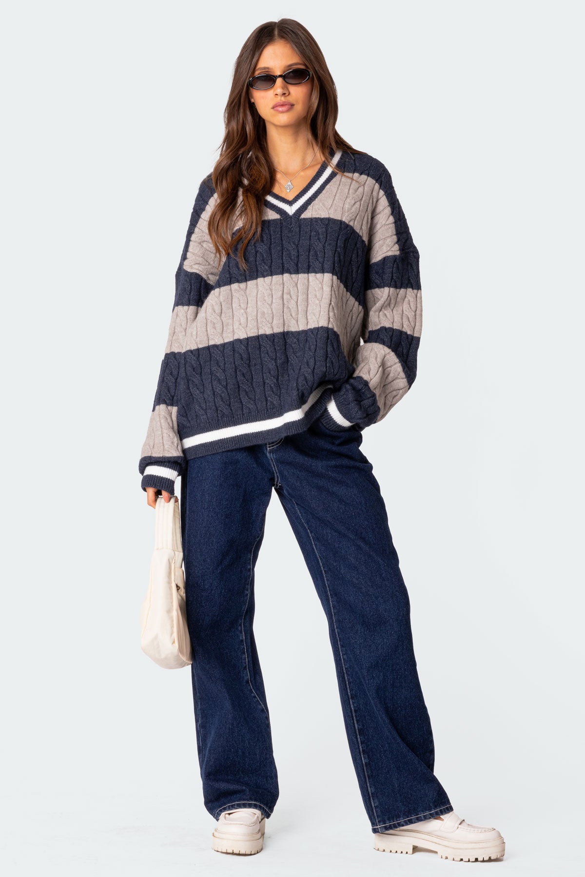 Romie V Neck Cable Knit Sweater - Image 2