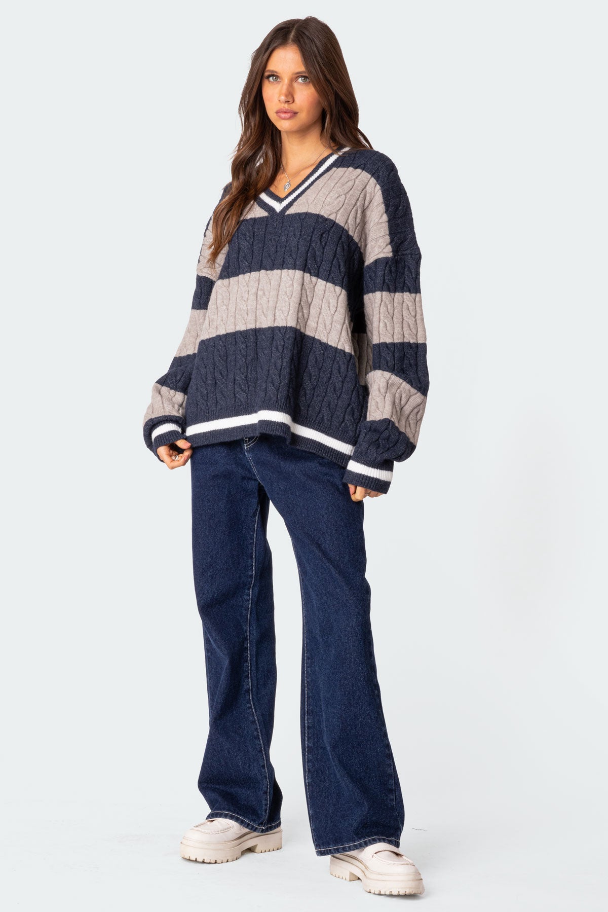 Romie V Neck Cable Knit Sweater - Image 4