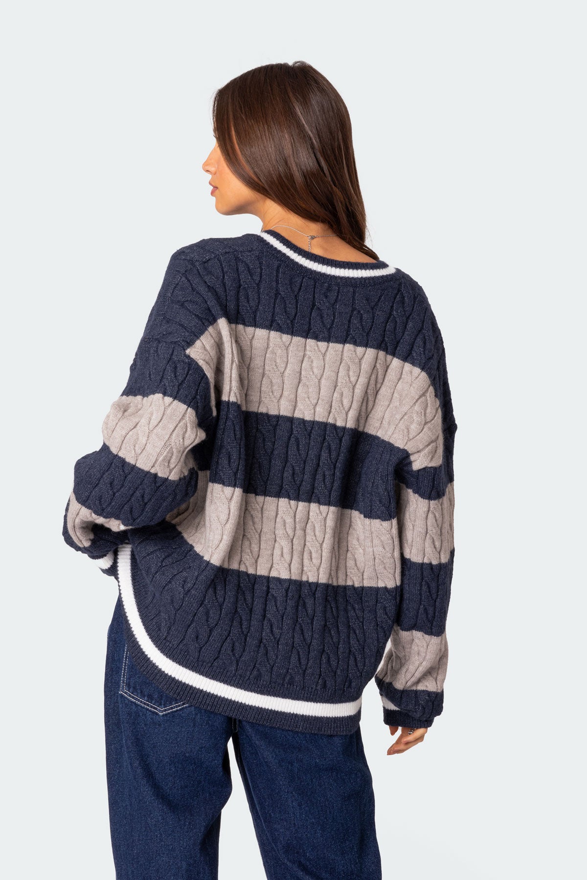 Romie V Neck Cable Knit Sweater - Image 5