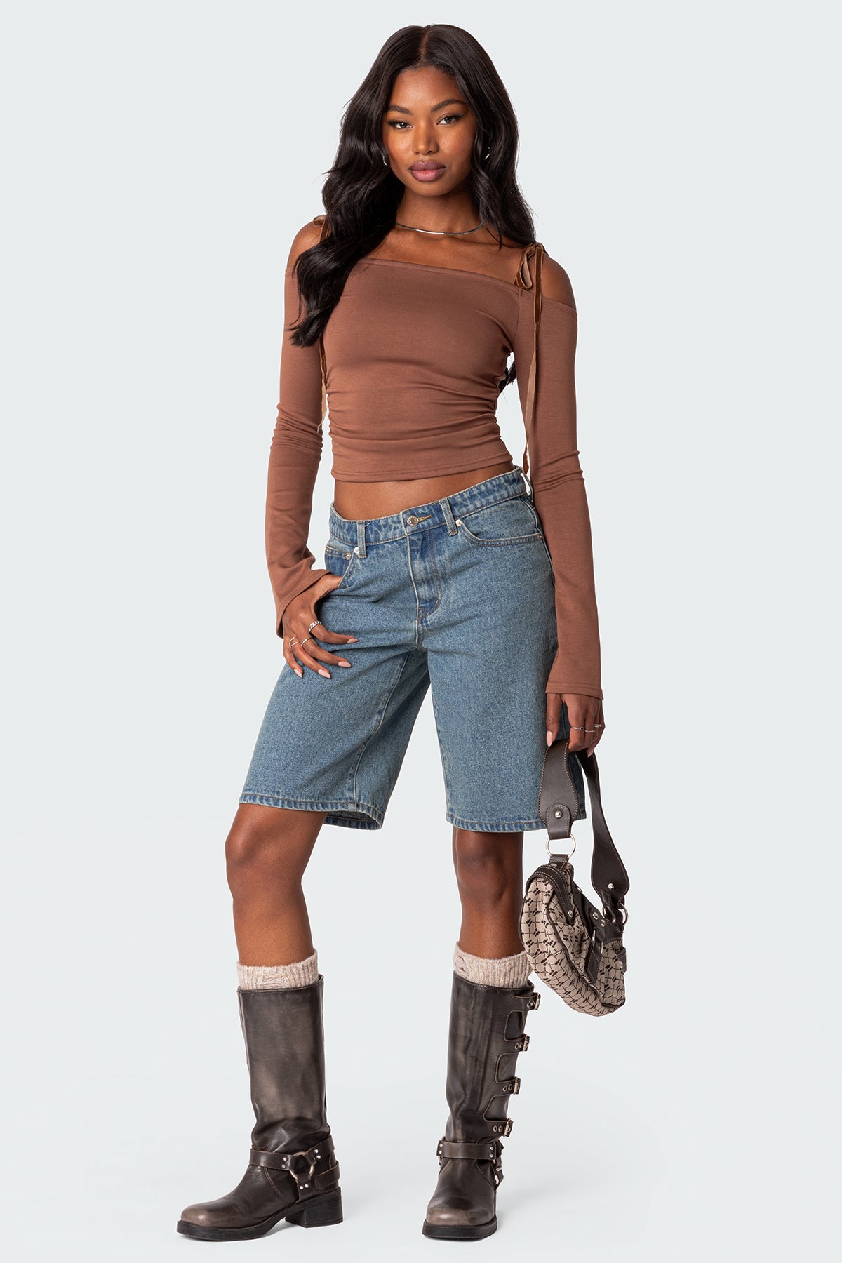 Velvet Tie Off Shoulder Top - Image 2