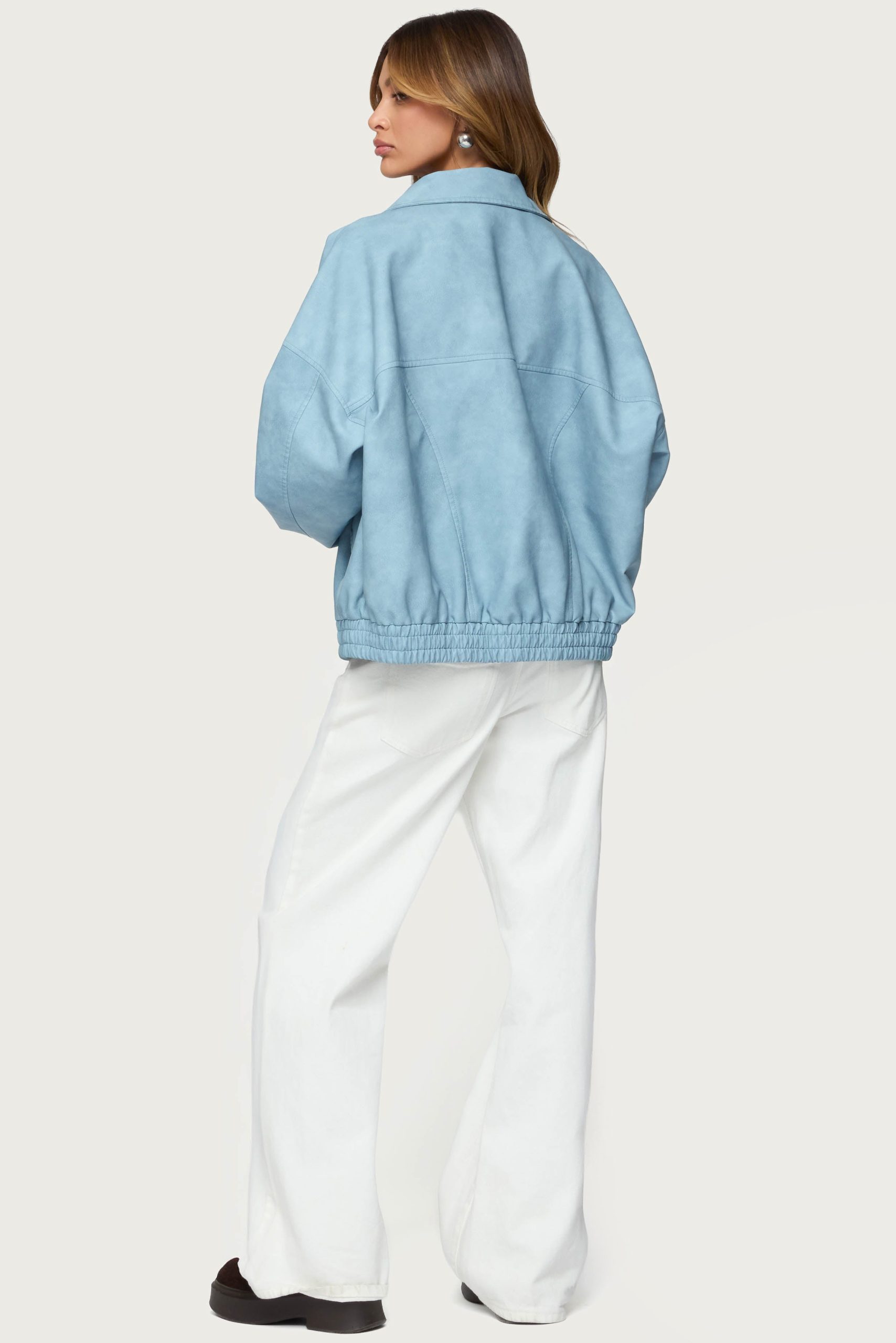 Oversized Washed Faux Leather Jacket - Image 6