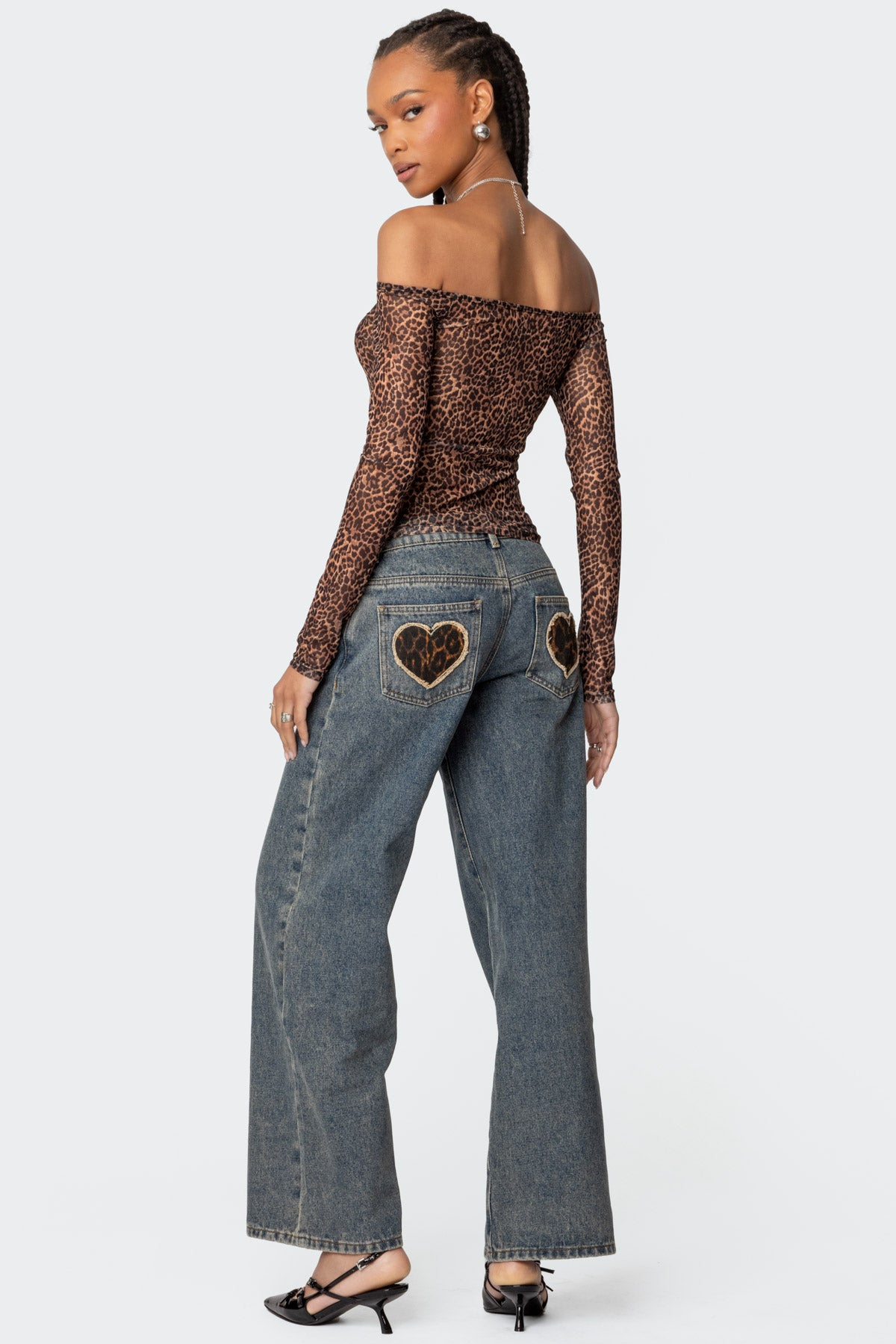 Leopard Sheer Mesh Off Shoulder Top - Image 5