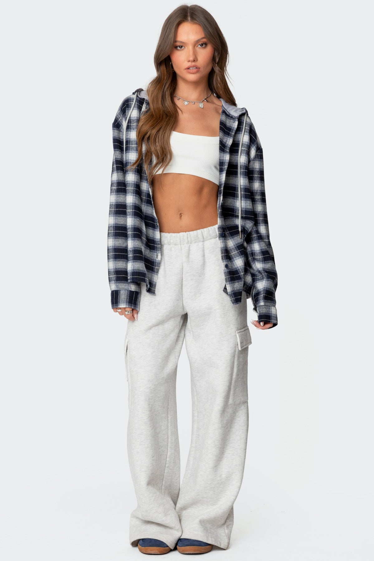 Plaid Hooded Button Up Shirt - Image 5