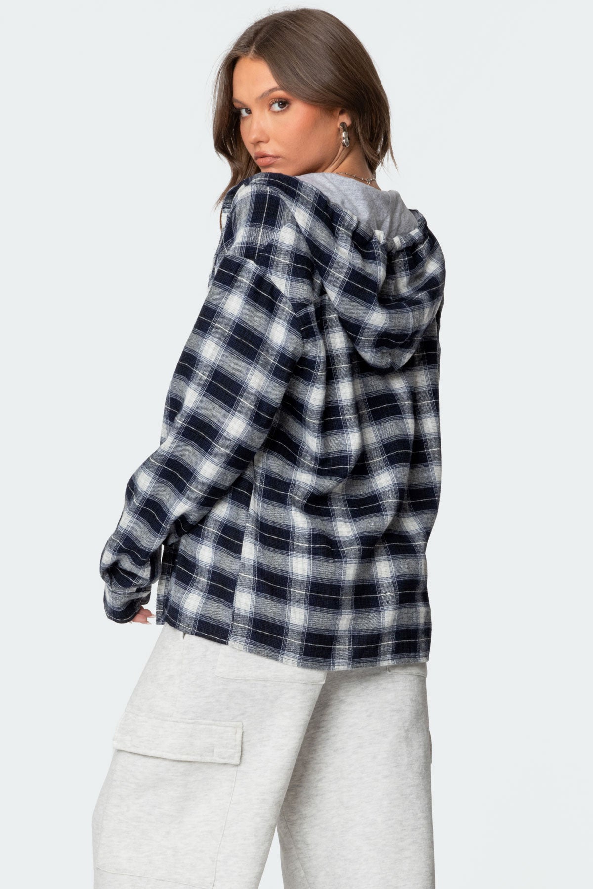 Plaid Hooded Button Up Shirt - Image 3