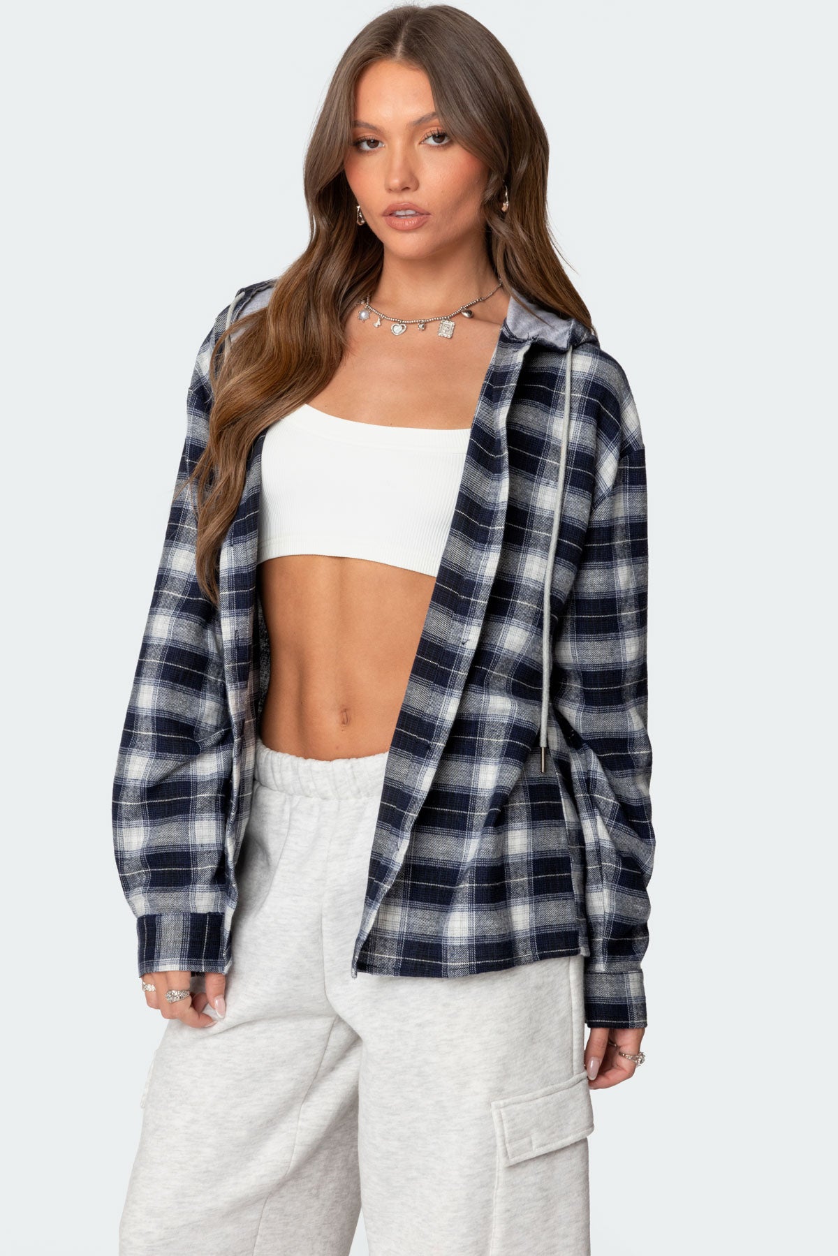 Plaid Hooded Button Up Shirt - Image 4