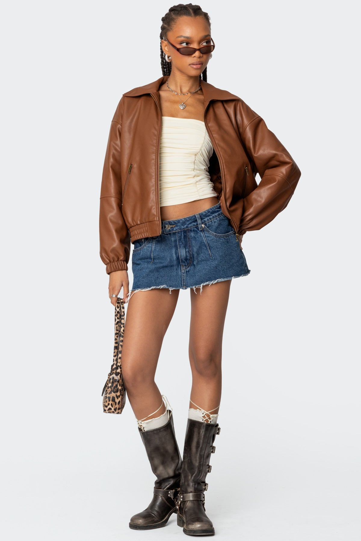 Halley Faux Leather Bomber Jacket - Image 2