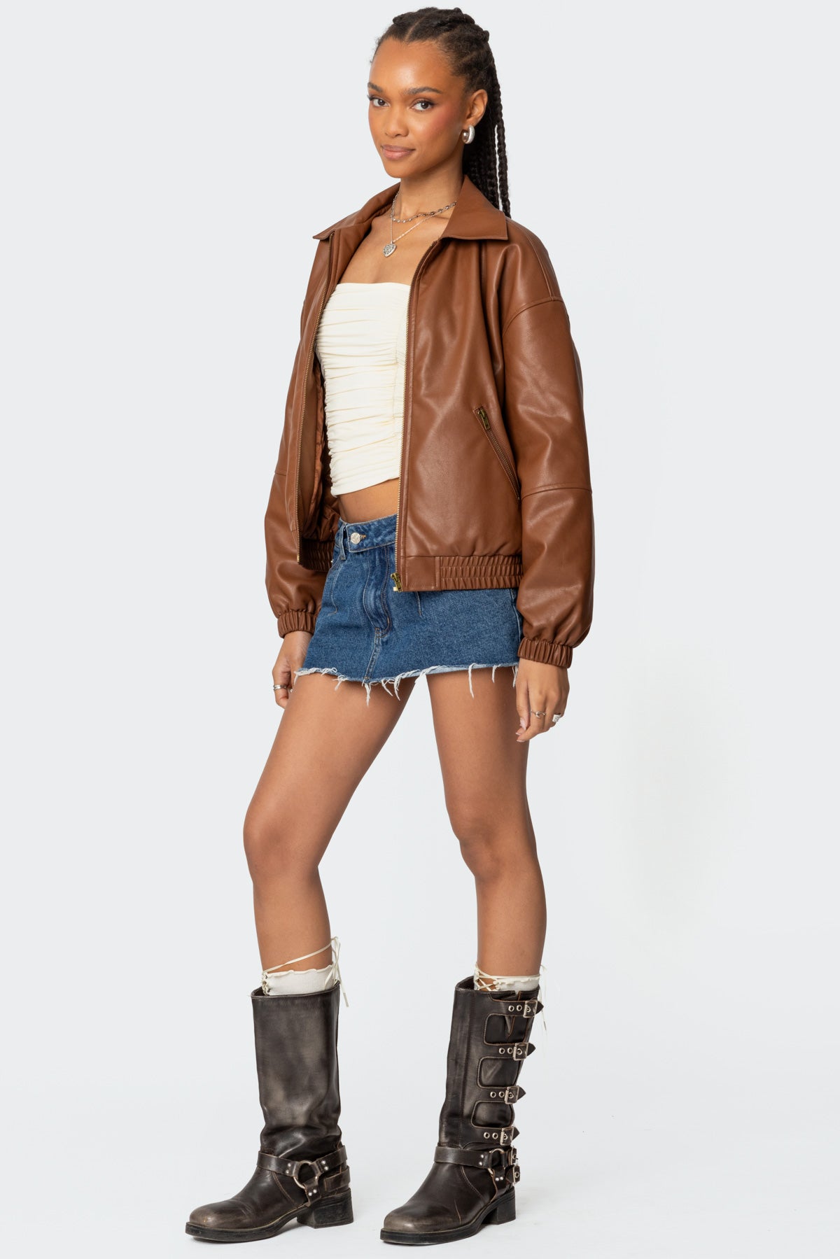 Halley Faux Leather Bomber Jacket - Image 4