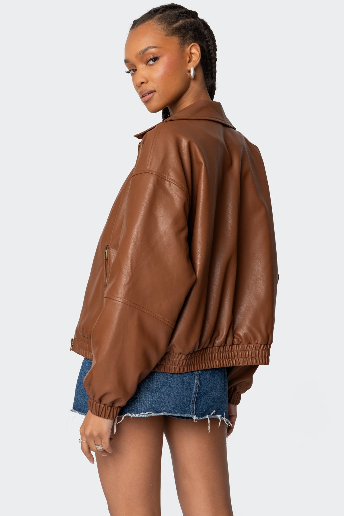 Halley Faux Leather Bomber Jacket - Image 5