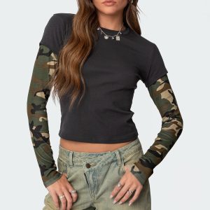 Camo Layered Long Sleeve T Shirt