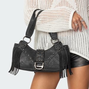 Shterna Fringed Faux Leather Sueded Bag