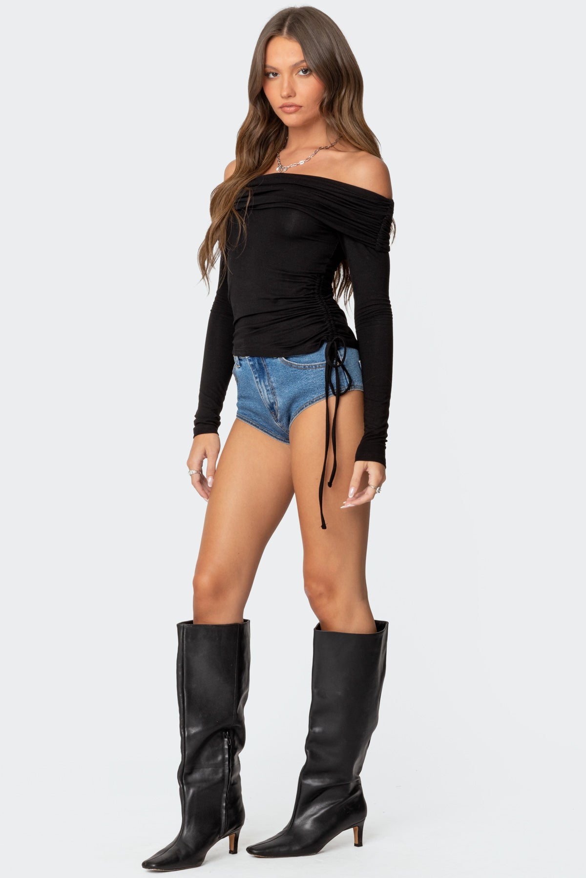 Gathered Fold Over Drawstring Top - Image 3