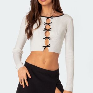 Billy Bow Cut Out Ribbed Crop Top