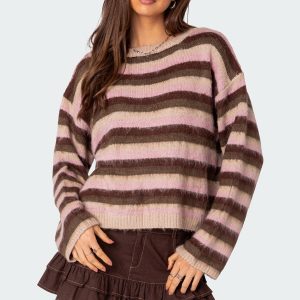 Oversized Fuzzy Striped Sweater