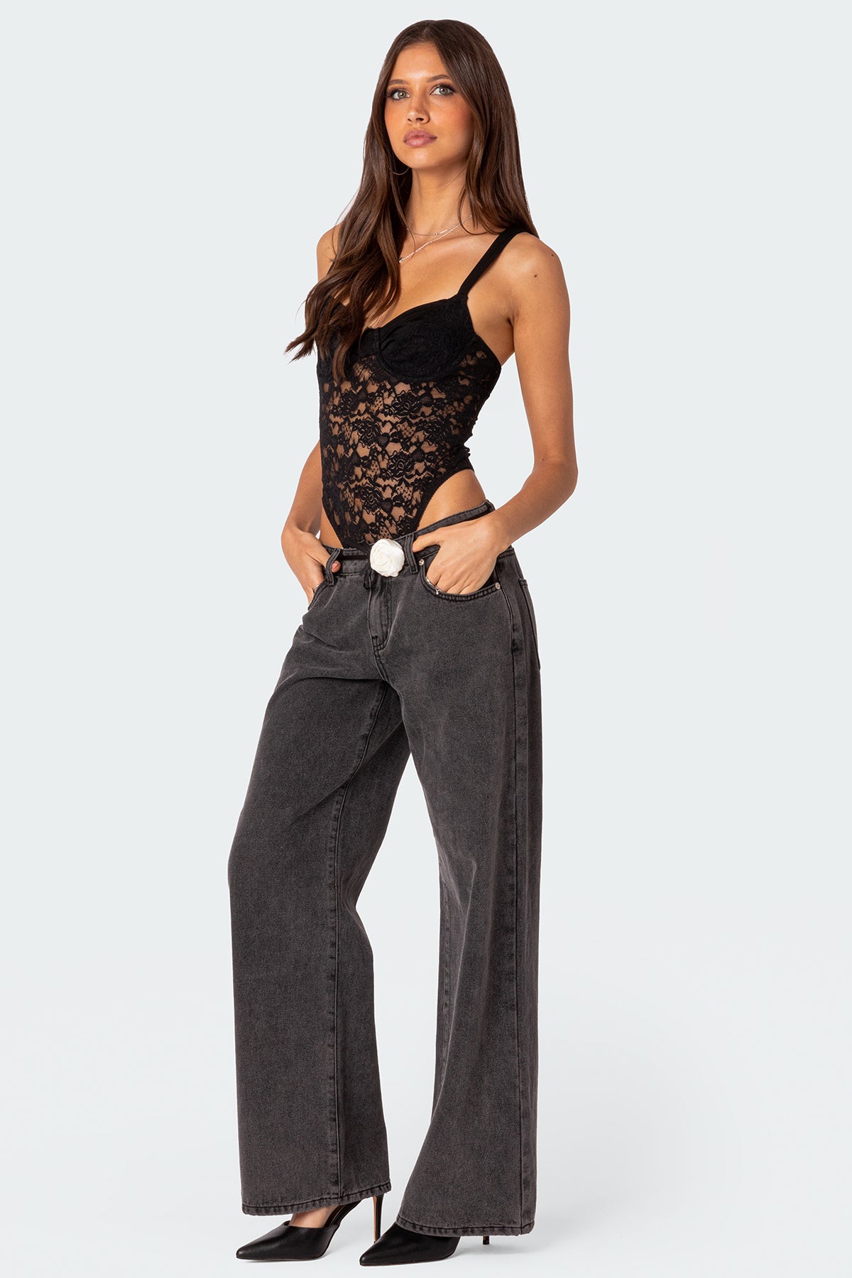 Lace & Satin Effect Cupped Bodysuit - Image 5