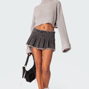 Nalani Washed Denim Pleated Mini Skort