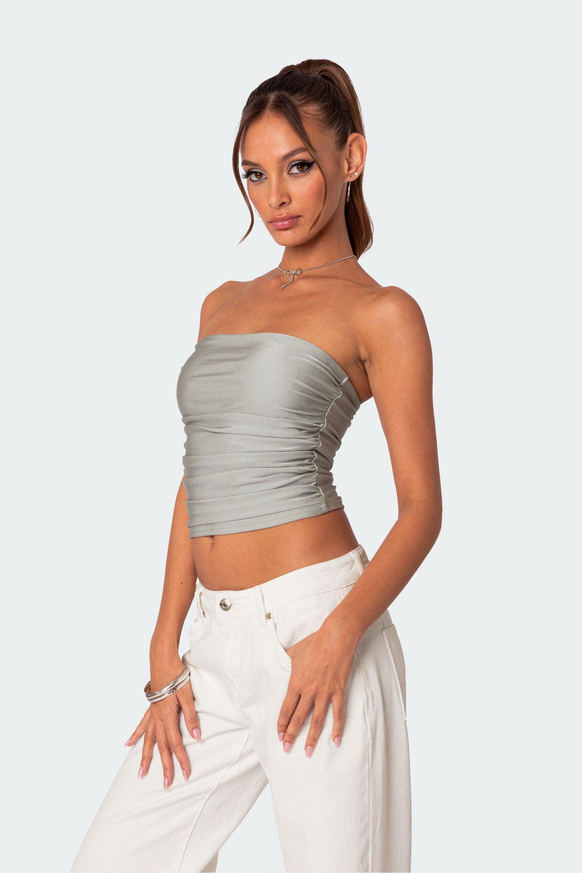 Maxeen Shiny Gathered Tube Top - Image 4