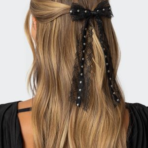 Studded Lace Bow Hair Clip