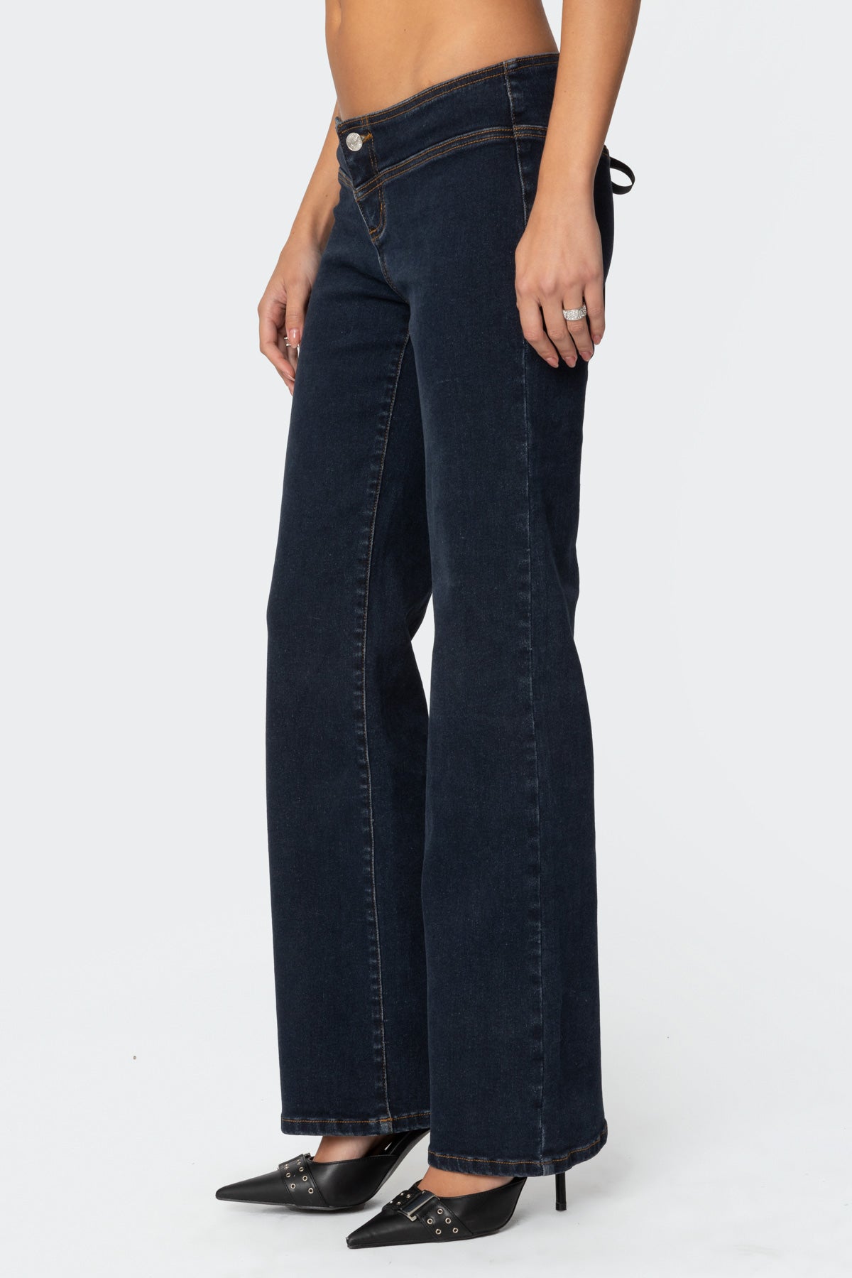 Ribbon Lace Up Low Rise Jeans - Image 4