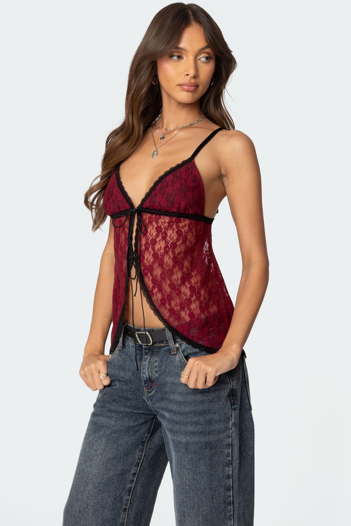 Maude Tie Front Sheer Lace Top - Image 3