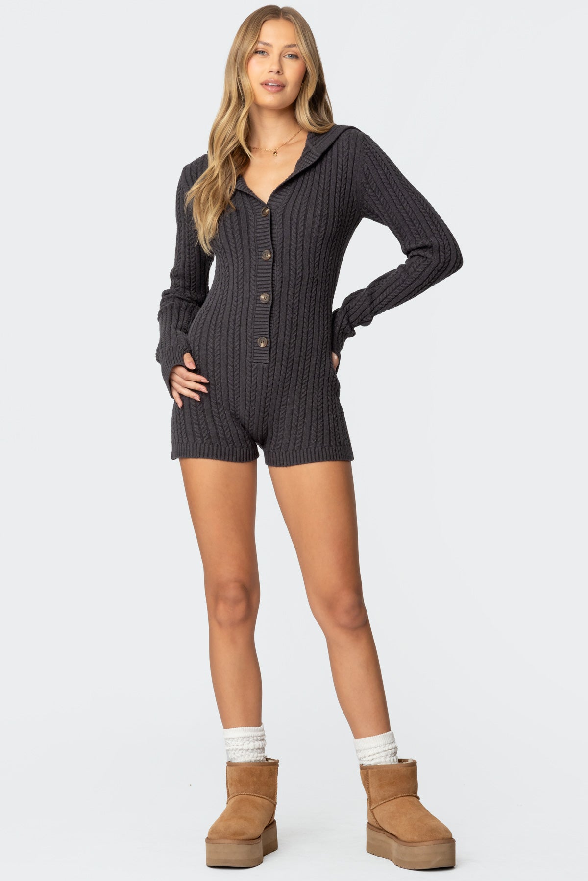 Hooded Cable Knit Romper - Image 5