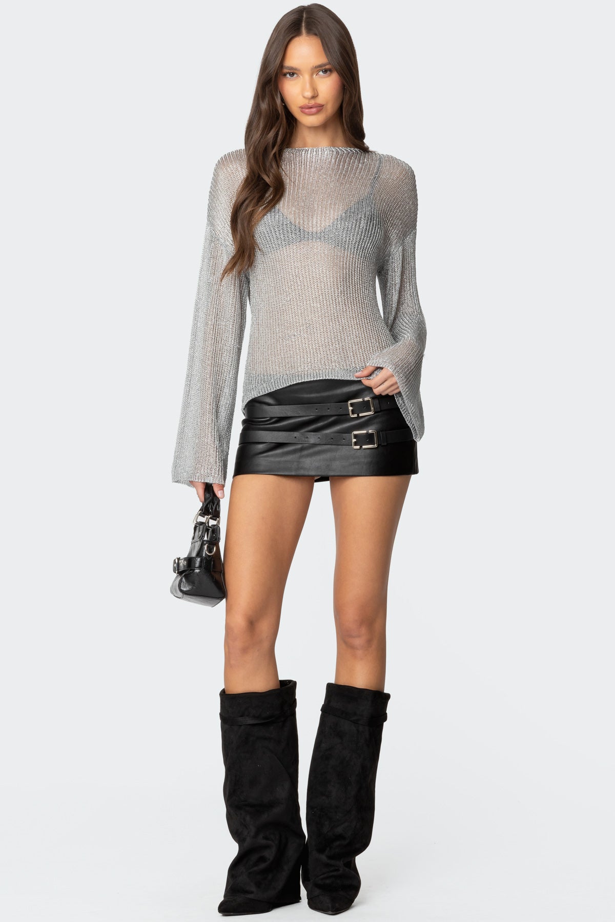 Drop Shoulder Sheer Knit Sweater - Image 2