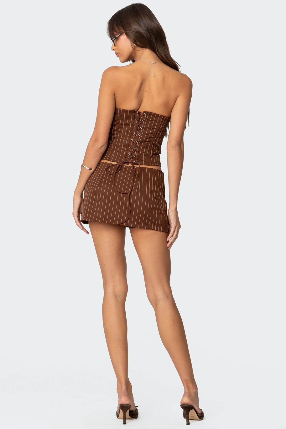 Jennifer Lace Up Pinstripe Corset - Image 2