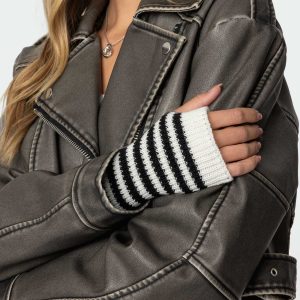 Striped Knitted Fingerless Gloves