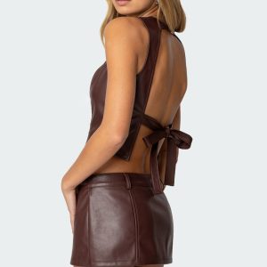 Frances Backless Faux Leather Top