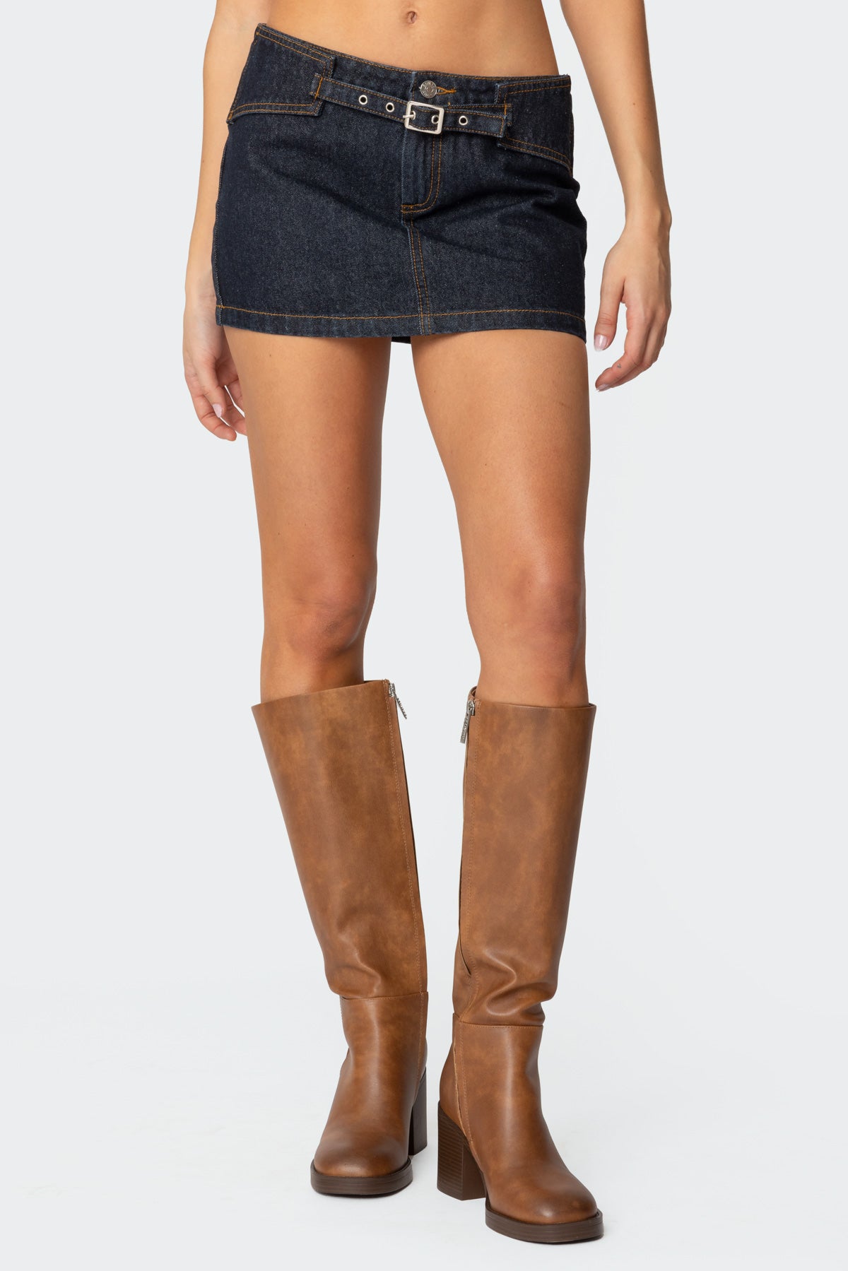 Keira Buckled Denim Mini Skirt - Image 2