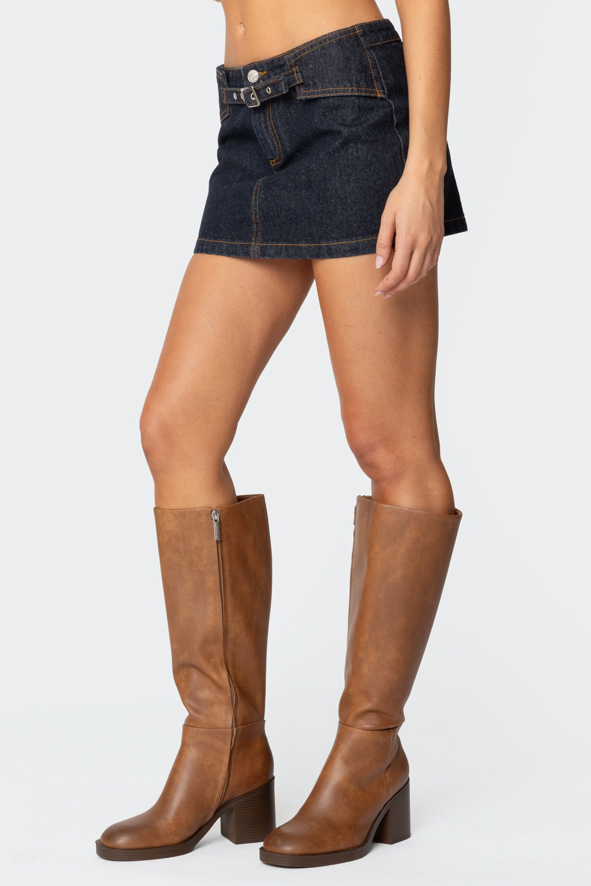 Keira Buckled Denim Mini Skirt - Image 4